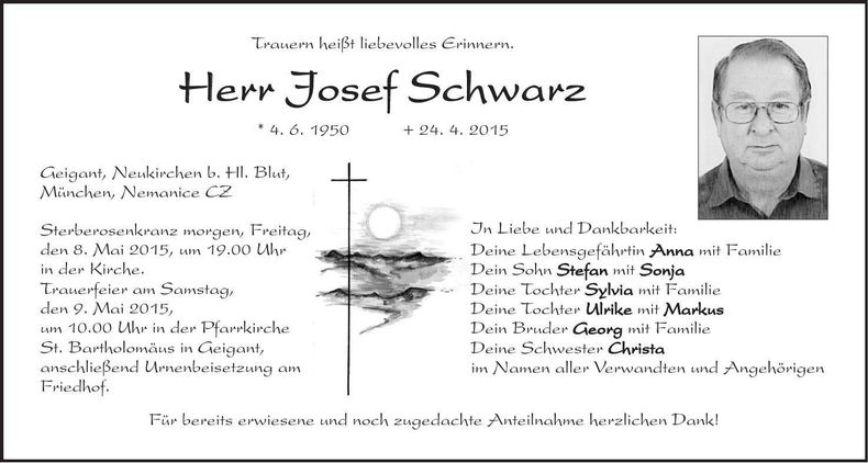Traueranzeige Josef Schwarz