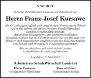 Traueranzeige Franz-Josef Kursawe