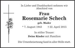 Traueranzeige Rosemarie Schech