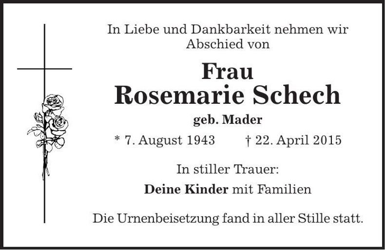Traueranzeige Rosemarie Schech