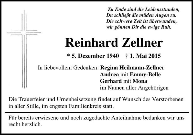 Traueranzeige Reinhard Zellner