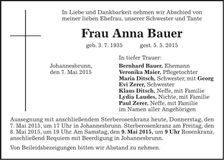 Traueranzeige Anna Bauer