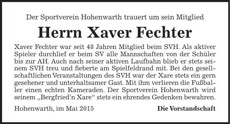 Traueranzeige Xaver Fechter