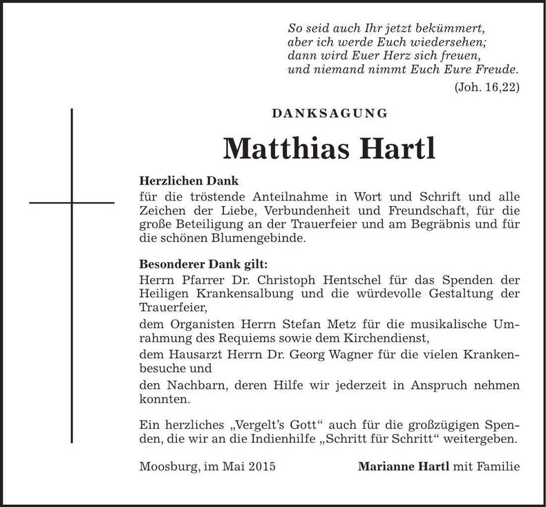 Traueranzeige Matthias Hartl