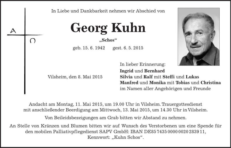 Traueranzeige Georg Kuhn