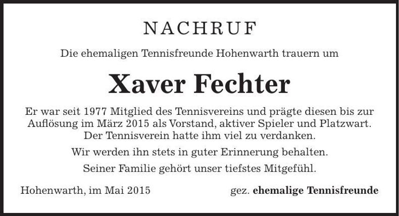 Traueranzeige Xaver Fechter
