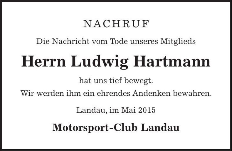 Traueranzeige Ludwig Hartmann