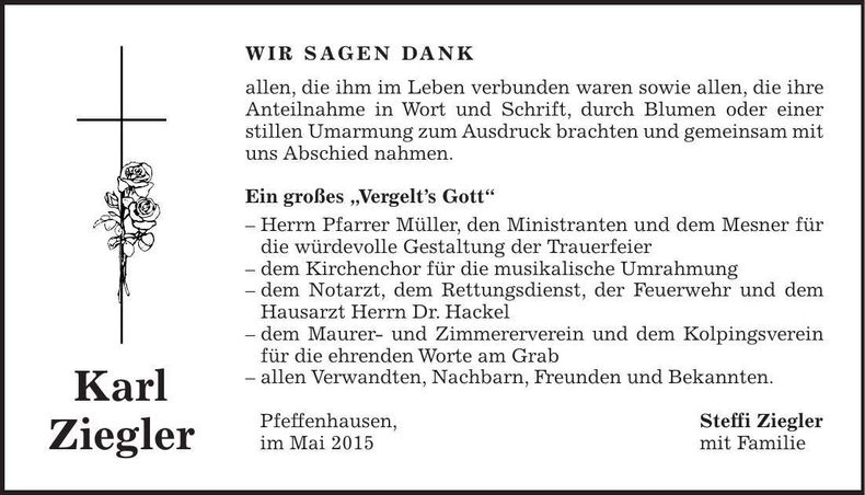 Traueranzeige karl Ziegler