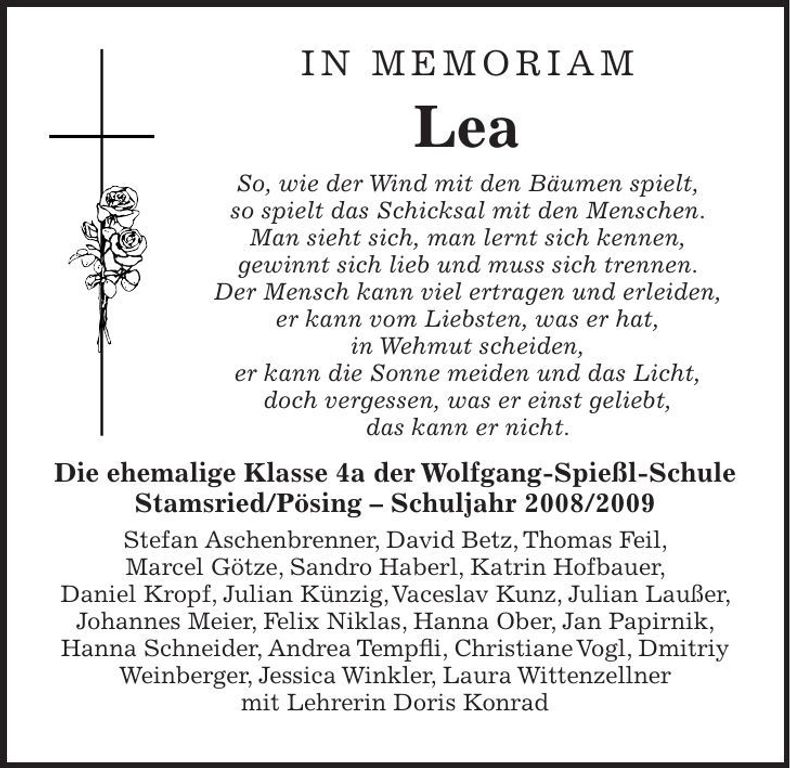 Traueranzeige Lea Lang