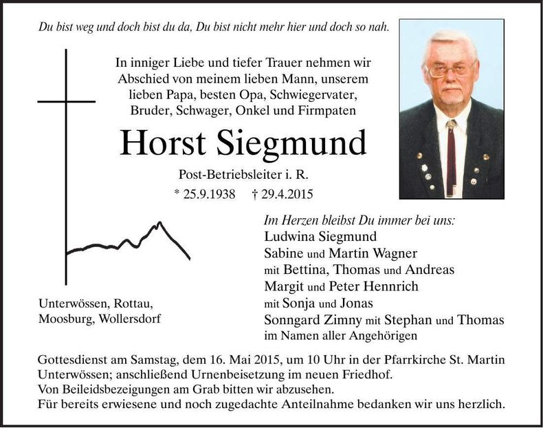 Traueranzeige Horst Siegmund