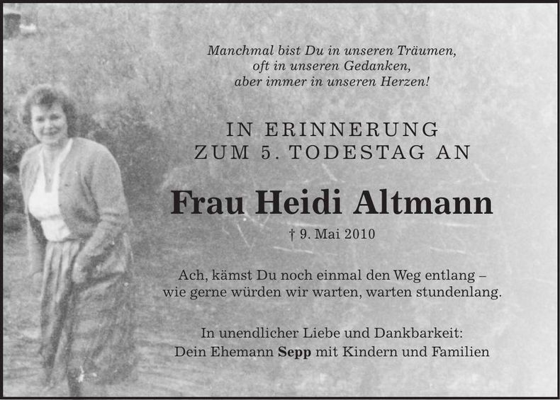 Traueranzeige Heidi Altmann