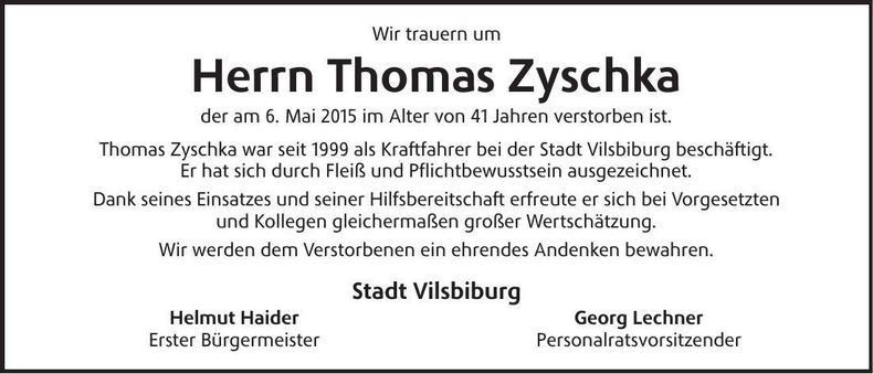 Traueranzeige Thomas Zyschka
