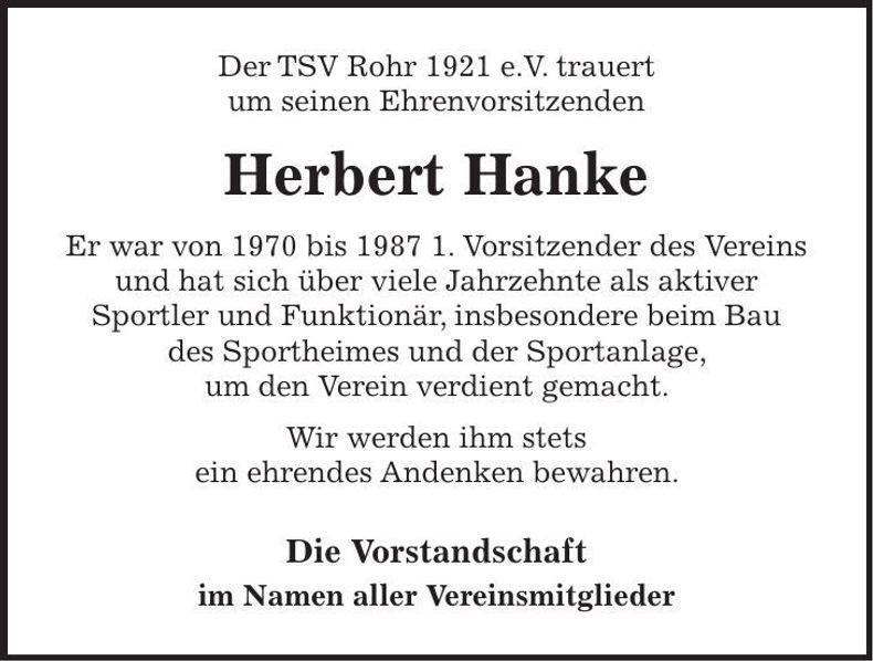 Traueranzeige Herbert Hanke