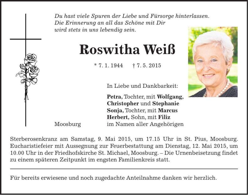 Traueranzeige Roswitha Weiß