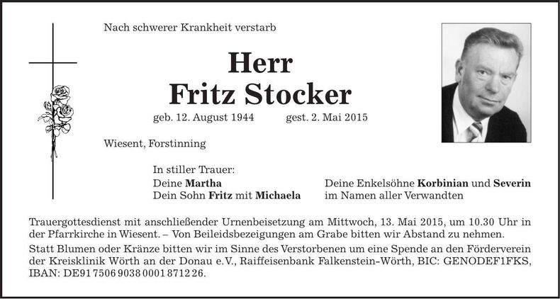 Traueranzeige Fritz Stocker