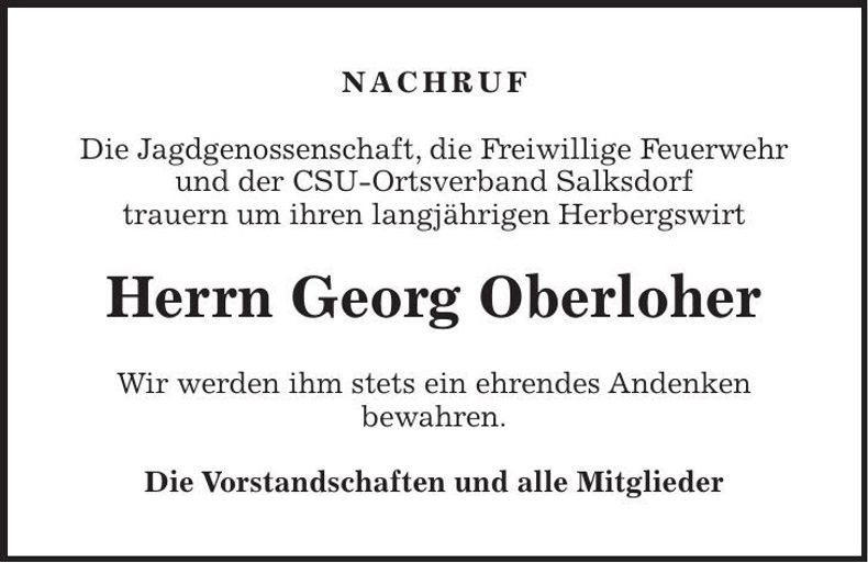 Traueranzeige Georg Oberloher