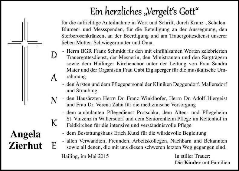 Traueranzeige Angela Zierhut
