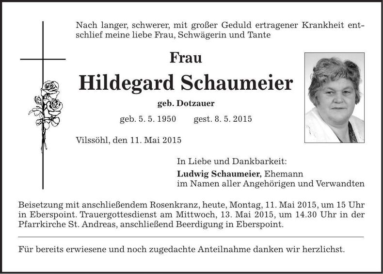 Traueranzeige Hildegard Schaumeier