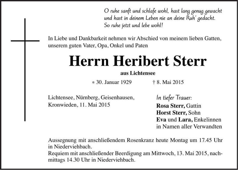 Traueranzeige Heribert Sterr