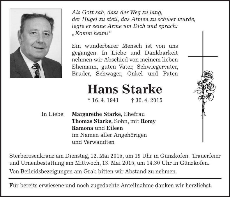 Traueranzeige Hans Starke