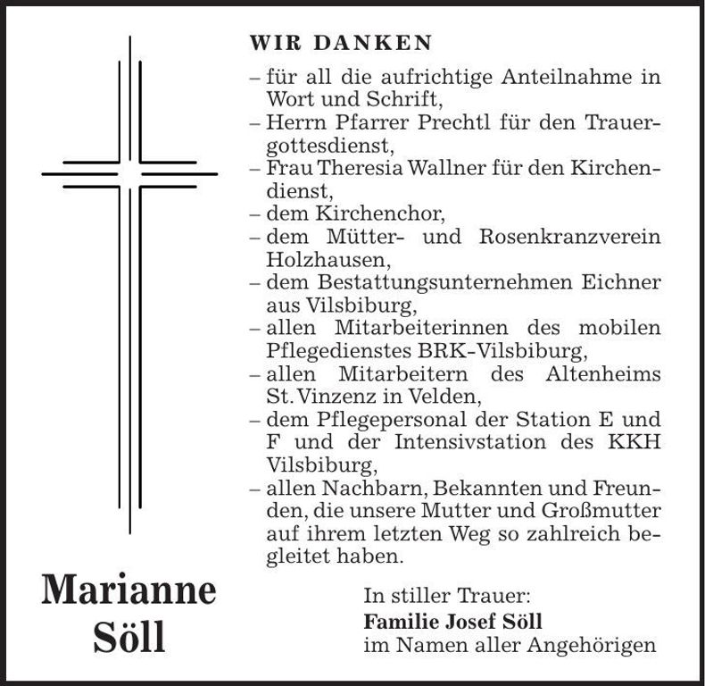 Traueranzeige Marianne Söll