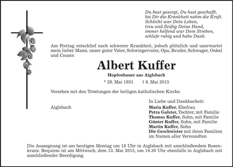 Traueranzeige Albert Kuffer