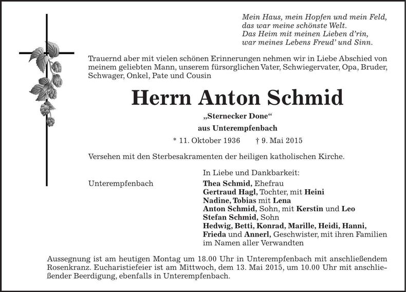 Traueranzeige Anton Schmid