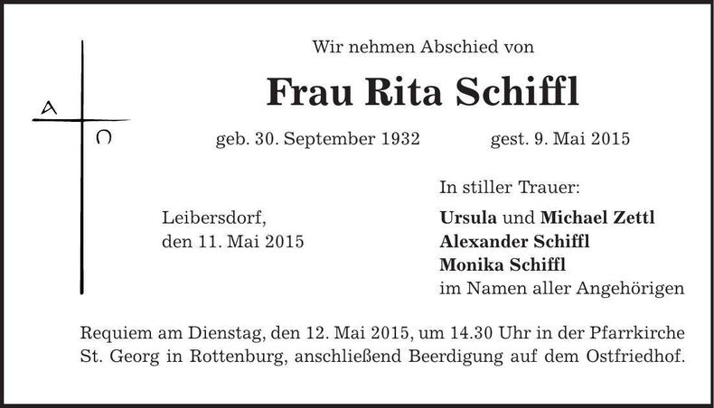Traueranzeige Rita Schiffl