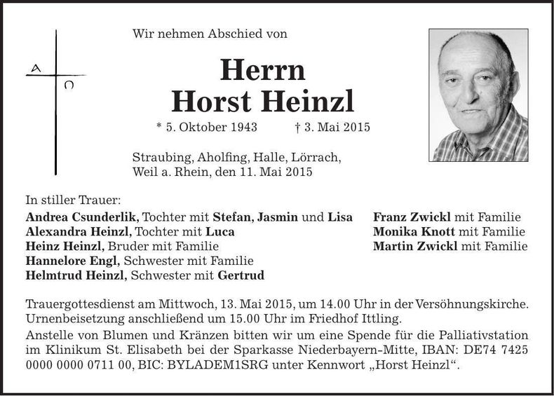 Traueranzeige Horst Heinzl