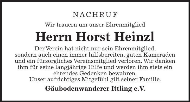 Traueranzeige Horst Heinzl
