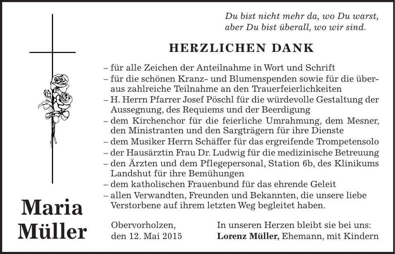 Traueranzeige Maria Müller