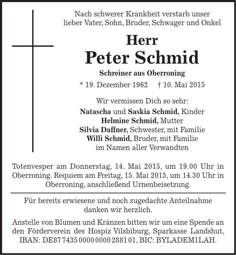 Traueranzeige Peter Schmid