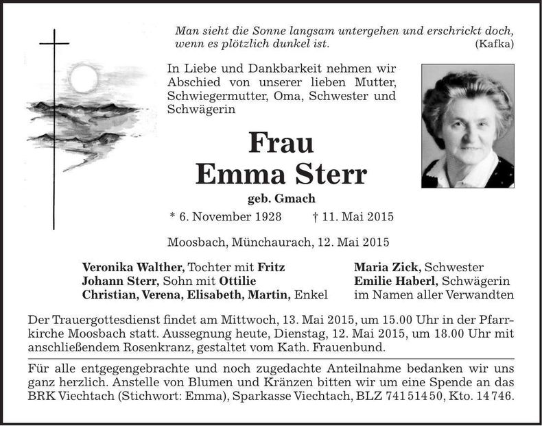 Traueranzeige Emma Sterr
