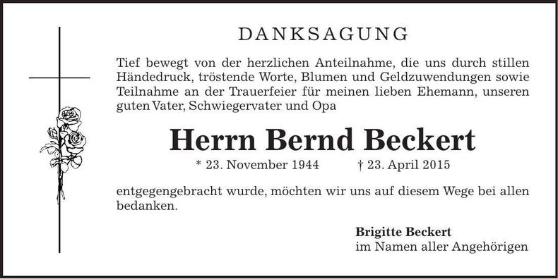 Traueranzeige Bernd Beckert