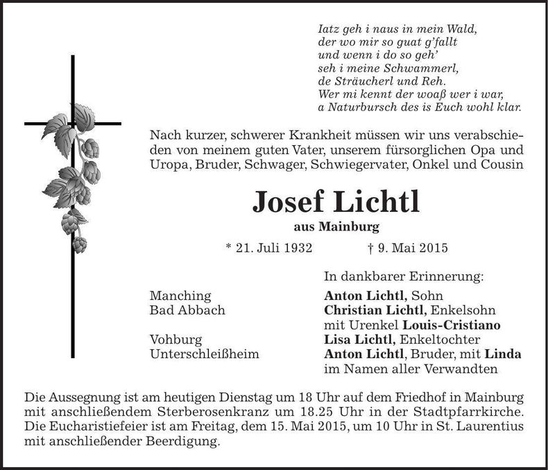 Traueranzeige Josef Lichtl