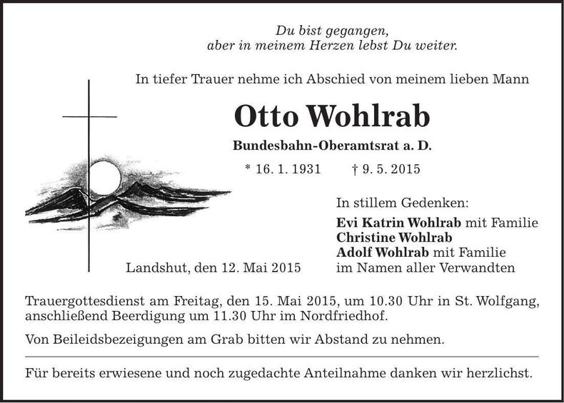 Traueranzeige Otto Wohlrab