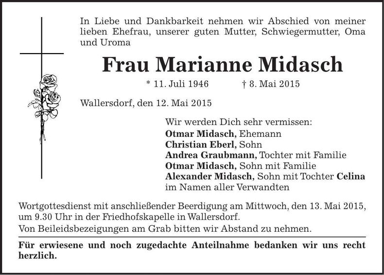 Traueranzeige Marianne Midasch