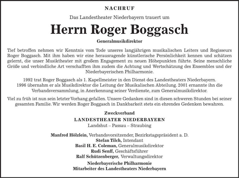 Traueranzeige Roger Boggasch