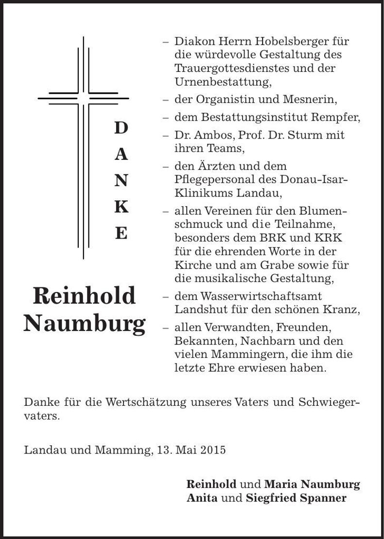 Traueranzeige Reinhold Naumburg