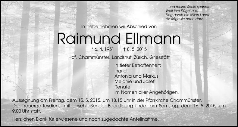 Traueranzeige Raimund Ellmann