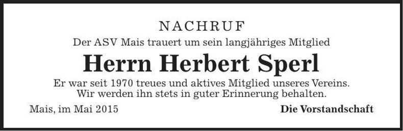 Traueranzeige herbert Sperl
