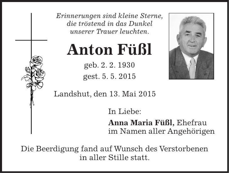 Traueranzeige Anton Füßl