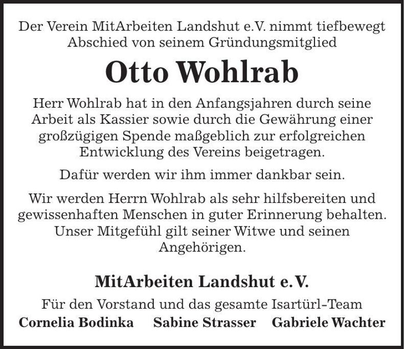 Traueranzeige Otto Wohlrab