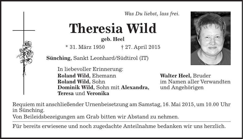 Traueranzeige Theresia Wild