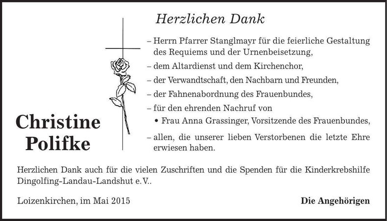 Traueranzeige Christine Polifke