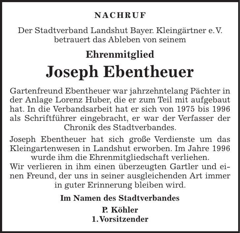 Traueranzeige Joseph Ebentheuer
