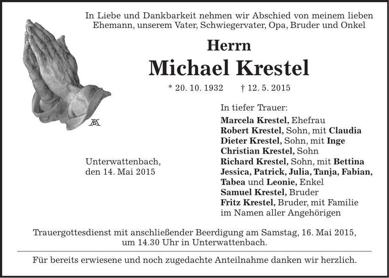 Traueranzeige Michael Krestel