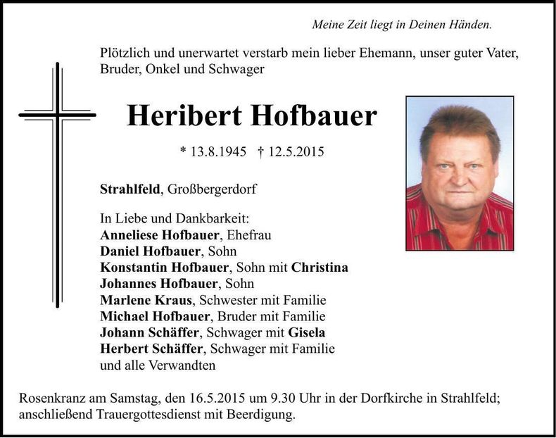 Traueranzeige Heribert Hofbauer