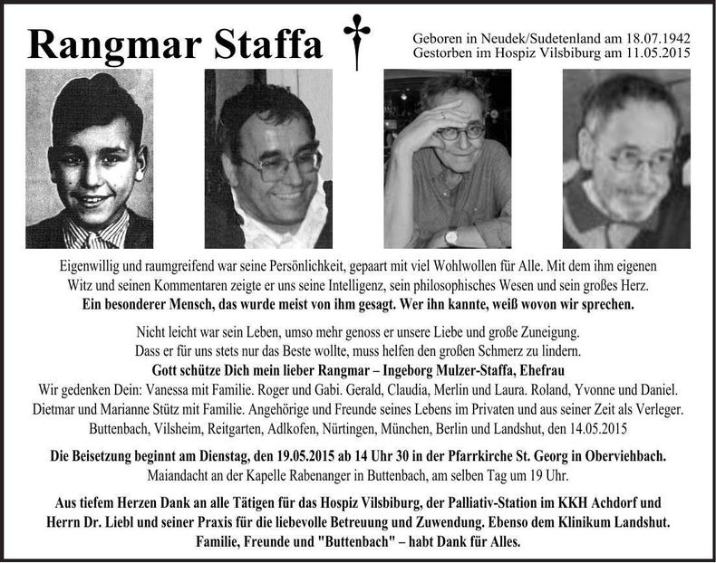 Traueranzeige Rangmar Staffa