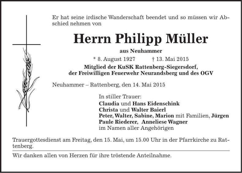 Traueranzeige Philipp Müller